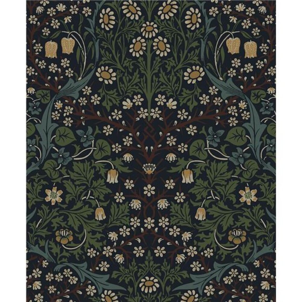 Peel and Stick Wallpaper Victorian Floral Midnight Blue 18ft